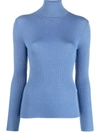 P.a.r.o.s.h Roll-neck Ribbed Wool Jumper In Azzurro
