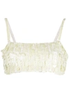 P.a.r.o.s.h Crop Top Sequin Spaghetti Straps In White