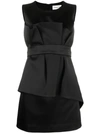 P.a.r.o.s.h Satin Belted Sleveless Minidress In Nero
