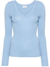 P.a.r.o.s.h Fitted V-neck Ribbed-knit Cotton Jumper In Azzurro Polvere