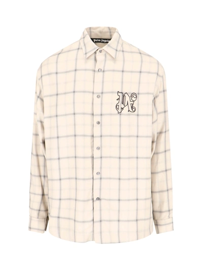 Palm Angels Logo Embroidered Checked Long In Beige