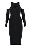 Pinko Ribbed Knit Midi Dress With Cut-out Shoulders In Black