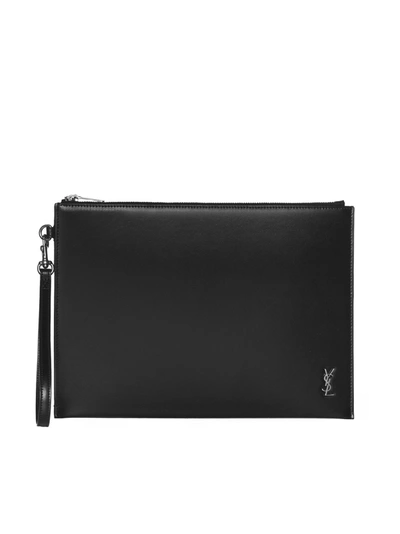 Saint Laurent Cassandre Tiny Leather Pouch In Black