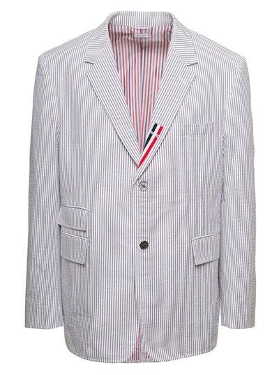 Thom Browne White And Grey Cotton Blazer In Med Grey