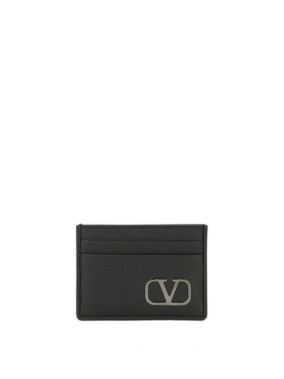Valentino Garavani V Logo Type Card Holder In Black