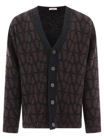 Valentino Cardigan With All Over Toile Iconographe Pattern In Brown