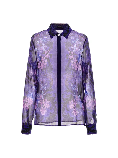 Versace Orchid-pattern Chiffon Shirt In Black/orchid