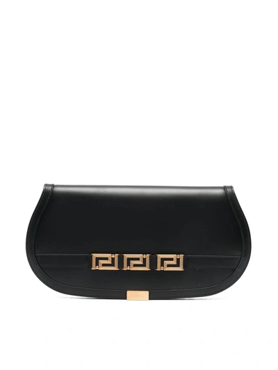 Versace Leather Clutch: Cow Leather In Black