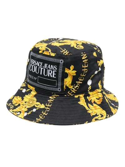 Versace Jeans Couture Baroque-pattern Bucket Hat In Black