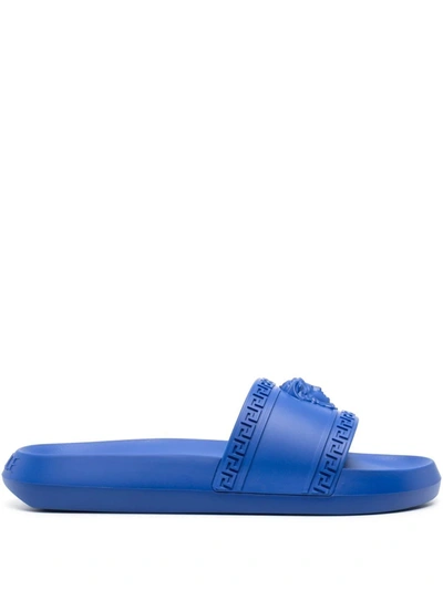 Versace Medusa Head Slide Sandals In Blue