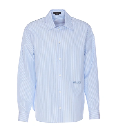 Versace Shirts In Light Blue/ivory