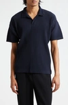 Issey Miyake Basic Pleated Polo Shirt In Navy