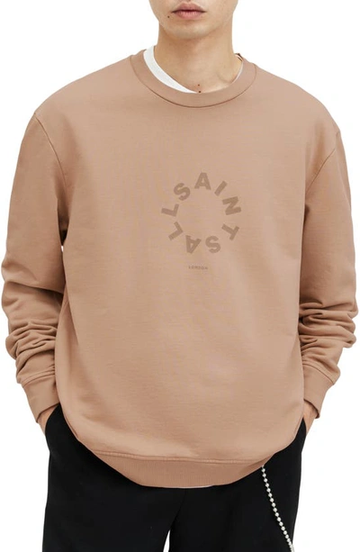 Allsaints Tierra Oversized Circle Logo Sweatshirt In Camel Brown