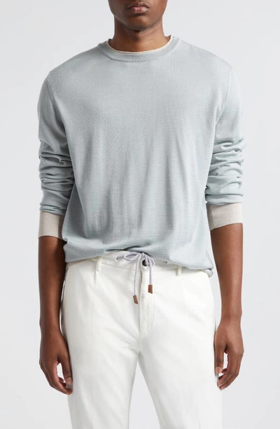 Eleventy Merino Wool & Silk Crewneck Sweater In Gray And Sand