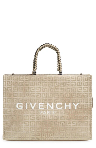Givenchy Medium G-tote Shopping Bag In 4g Canvas With Chain In Dusty Gold