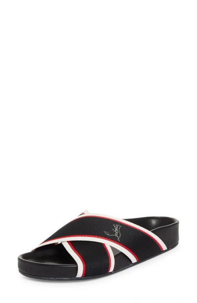 Christian Louboutin Hot Cross Bizz Donna Web Slide Sandals In Version Black