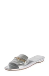 Christian Louboutin Miss Mj Metallic Red Sole Mule Sandals In Silver