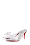 Christian Louboutin Aqua Crystal Clear Floral Red Sole Slide Sandals In Silver