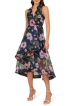 ADRIANNA PAPELL FLORAL PRINT ORGANZA HIGH-LOW DRESS