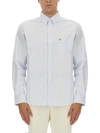 Maison Kitsuné Striped Shirt Featuring Logo Pocket In White
