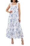 August Sky Floral Tie Strap Empire Waist Maxi Dress In Blue Multi