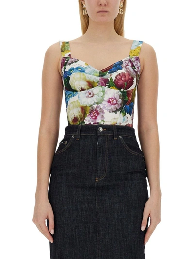 Dolce & Gabbana Night Flower Print Bustier Top In Multicolour