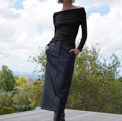 Lna Aliya Stretch Jersey Foldover Top In Black