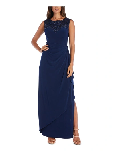 R & M Richards Womens Sequin Sleeveless Evening Dress In Blue