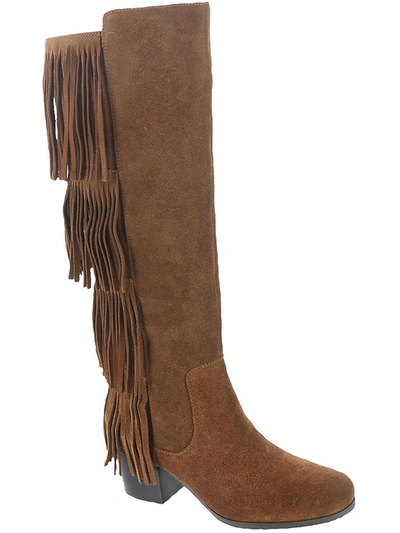 Array Cassie Womens Suede Fringe Knee-high Boots In Brown