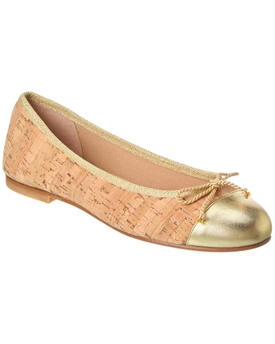 French Sole Vanity Cork & Leather Flat In Gold