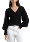 FRENCH CONNECTION MEENA FLUFFY LONG SLEEVE CARDIGAN IN BLACKOUT