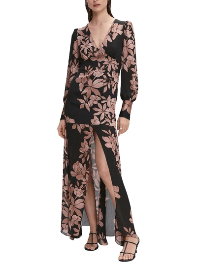 Mng Ximena Womens Floral Front Slit Maxi Dress In Black