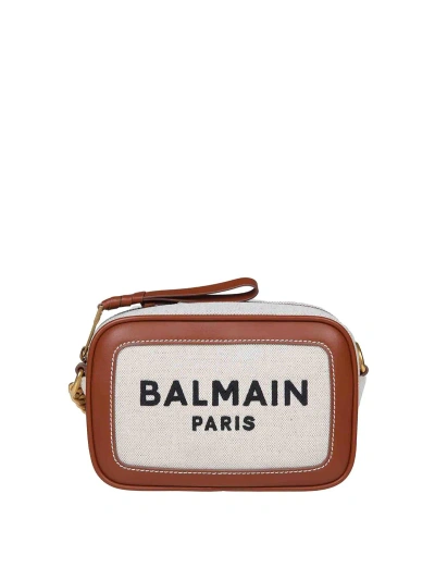 Balmain B-army Camera Case Bag In Canvas Natural Color In White