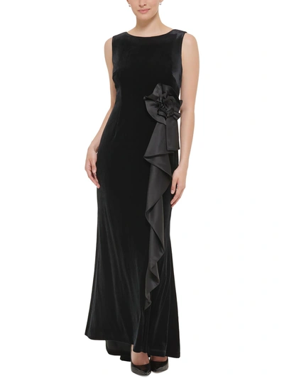 Jessica Howard Petites Womens Velvet Ruffled Evening Dress In Black