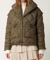 Berenice Fin Shoulder Puffy Jacket In Army Green In Green