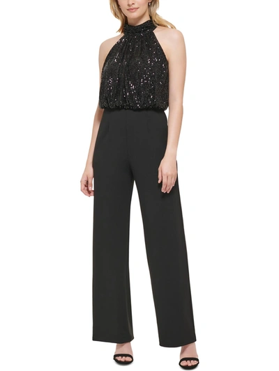 Eliza J Sequined Mock Neck Jumpsuit In Black