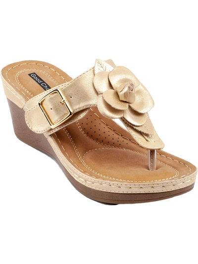 Good Choice Flora Womens Faux Leather Thong Wedge Sandals In Gold