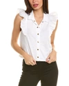 Nation Ltd Archer Ruffled Button Up Top In Optic White In White