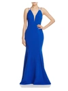 LM COLLECTION WOMENS TRUMPET V-NECK EVENING DRESS