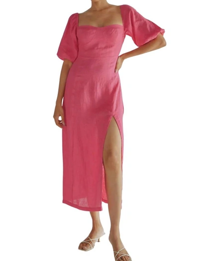 Summer Away Linen Midi Dress In Pink