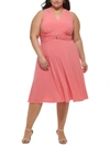 Jessica Howard Plus Womens V Neck Long Fit & Flare Dress In Red