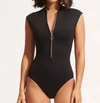SEAFOLLY ZIP FRONT ONE PIECE IN BLACK
