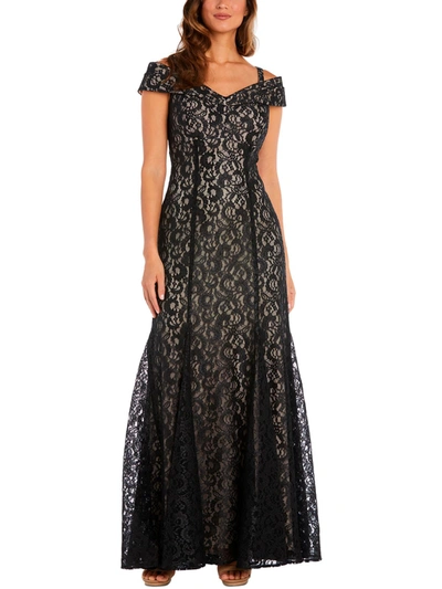 R & M Richards Petites Womens Off-the-shoulder Lace Evening Dress In Multi