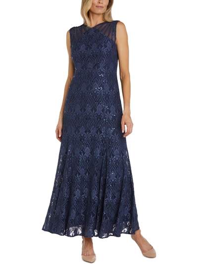 R & M Richards Womens Lace Sequined Cocktail Dress In Blue