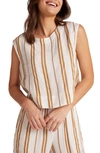 Bella Dahl Boxy Button Back Sleeveless Linen Blend Top In Redwood Stripe