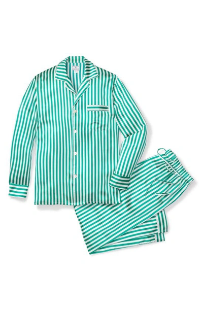 Petite Plume Stripe Mulberry Silk Pyjamas In Green