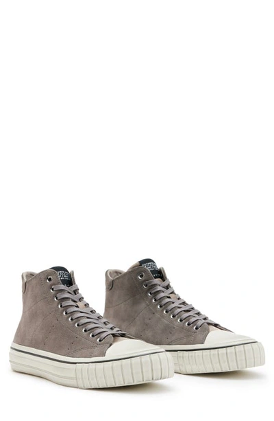 Allsaints Lewis Lace Up Leather High Top Trainers In Dark Grey