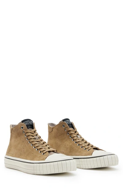 Allsaints Lewis Lace Up Leather High Top Trainers In Tan