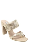 CHARLES DAVID HORATION METALLIC LEATHER BLOCK HEEL SANDAL