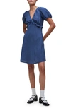 Madewell Polka Dot Puff Sleeve Ruffle Minidress In Curfew